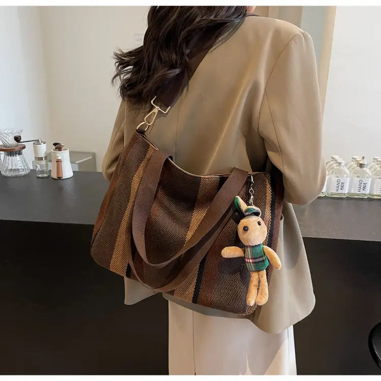 Large Women's Bag 2026 New Fashion Striped Canvas Bag Commuter Tote Bag Trendy Shoulder Crossbody Mommy Bag — feature 38