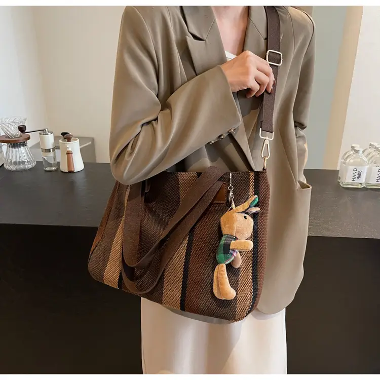 Large Women's Bag 2026 New Fashion Striped Canvas Bag Commuter Tote Bag Trendy Shoulder Crossbody Mommy Bag — feature 39