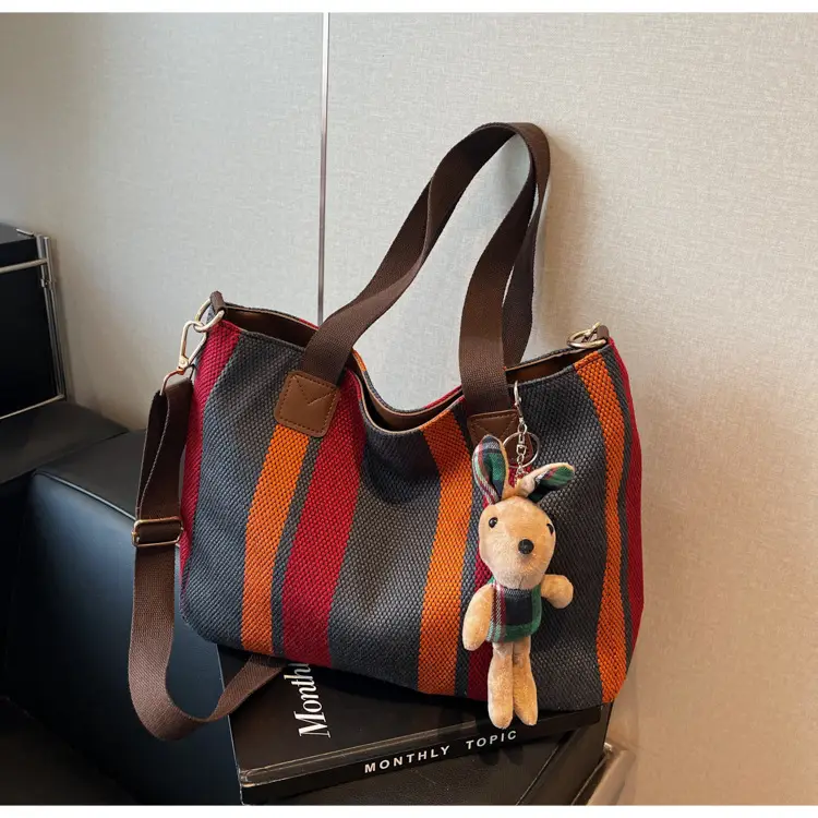 Large Women's Bag 2026 New Fashion Striped Canvas Bag Commuter Tote Bag Trendy Shoulder Crossbody Mommy Bag — feature 47