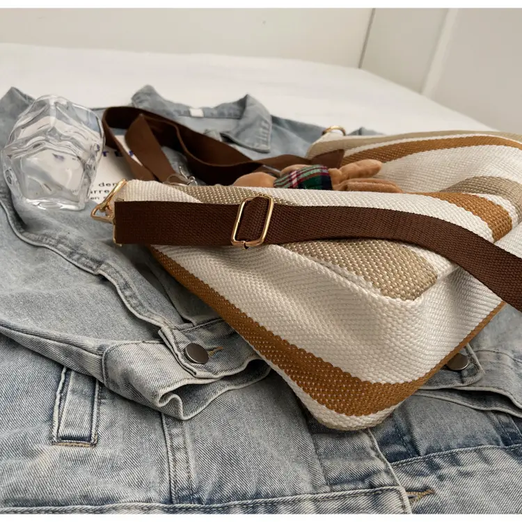 Large Women's Bag 2026 New Fashion Striped Canvas Bag Commuter Tote Bag Trendy Shoulder Crossbody Mommy Bag — feature 6