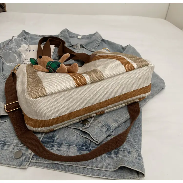 Large Women's Bag 2026 New Fashion Striped Canvas Bag Commuter Tote Bag Trendy Shoulder Crossbody Mommy Bag — feature 7