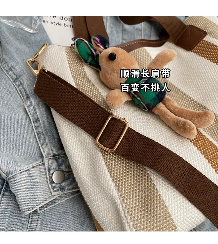 Large Women's Bag 2026 New Fashion Striped Canvas Bag Commuter Tote Bag Trendy Shoulder Crossbody Mommy Bag — feature 9