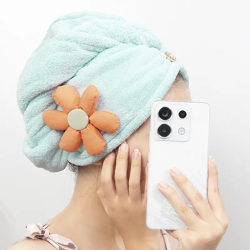 Women's Hair Drying Cap Thick Super Absorbent Coral Fleece Towel - Image 26
