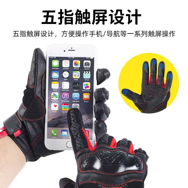 Anti-Fall Motorcycle Gloves Black Red Leather - Image 6