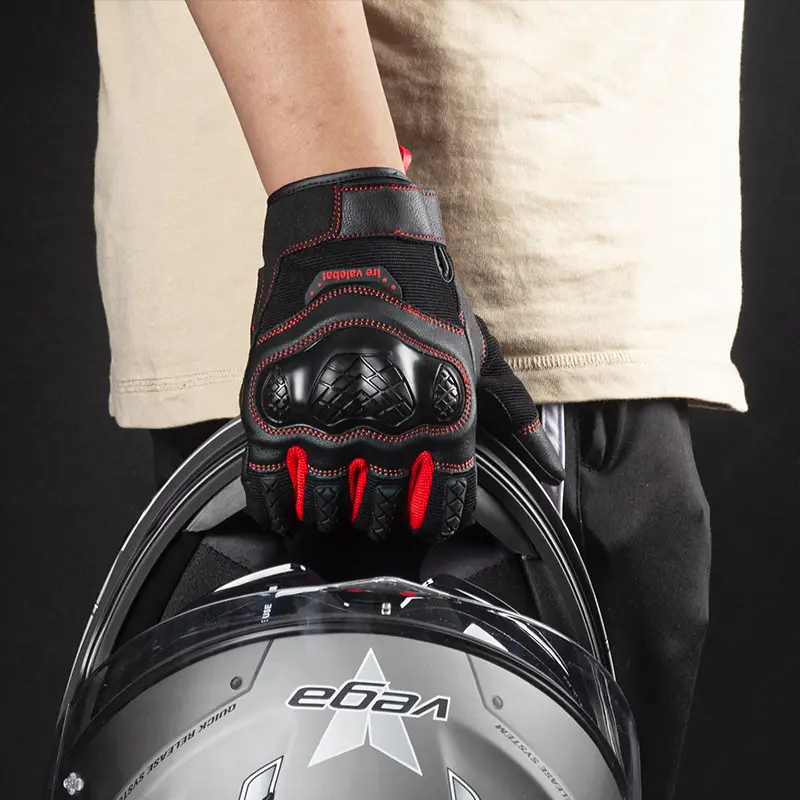 Anti-Fall Motorcycle Gloves Black Red Leather - Image 8