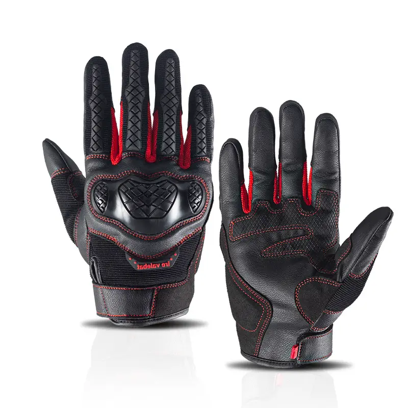 Anti-Fall Motorcycle Gloves Black Red Leather - Image 4