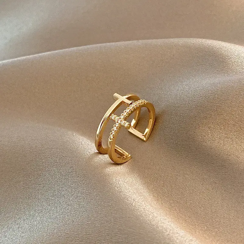 Japanese & Korean Double Layer Cross Ring Women's Opening - Image 5