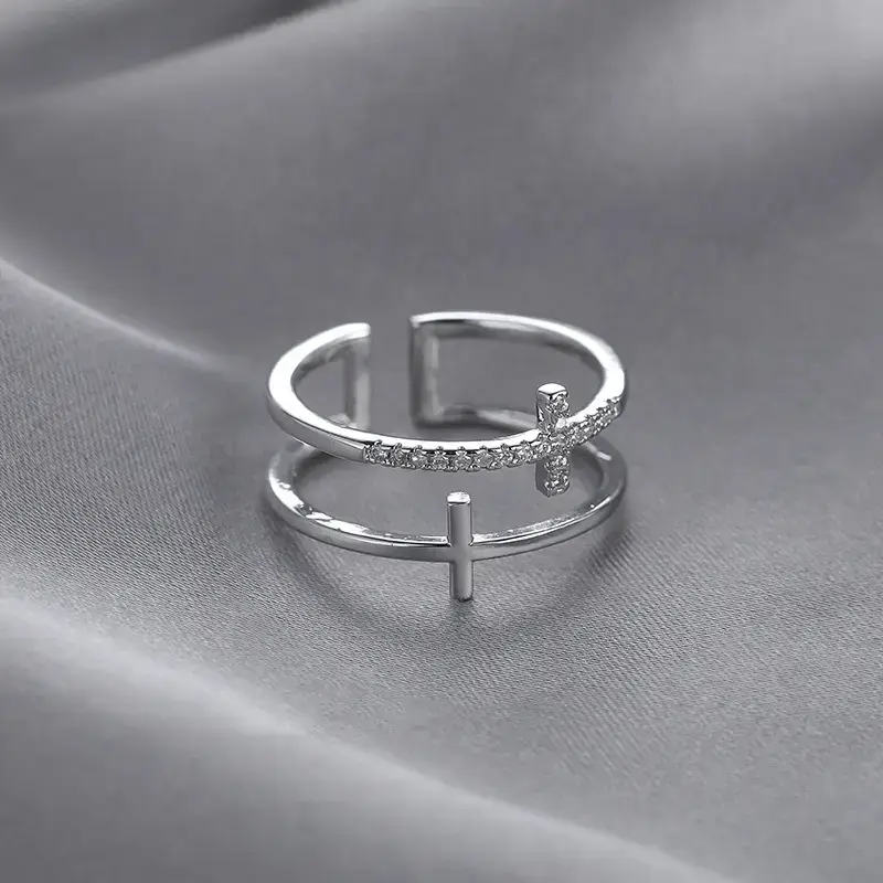 Japanese & Korean Double Layer Cross Ring Women's Opening - Image 2
