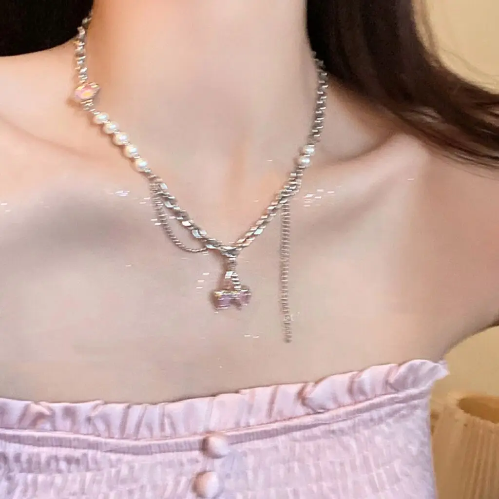 Pearl Chain Necklace with Cherry Earrings for Women — feature 3