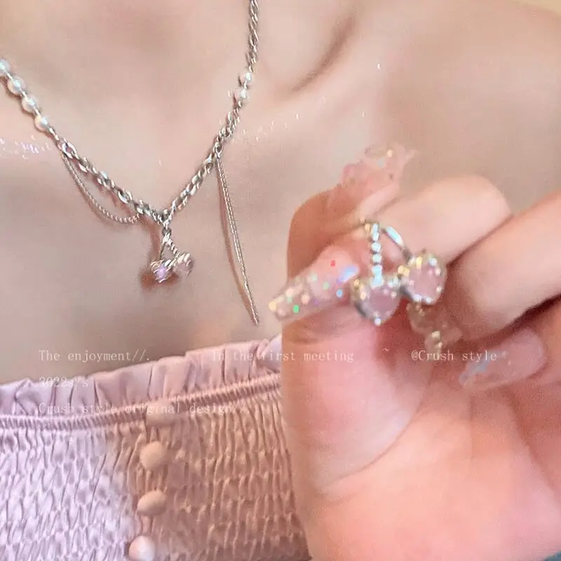 Pearl Chain Necklace with Cherry Earrings for Women — feature 4