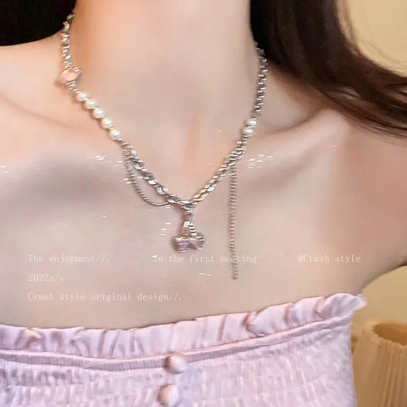 Pearl Chain Necklace with Cherry Earrings for Women — feature 6
