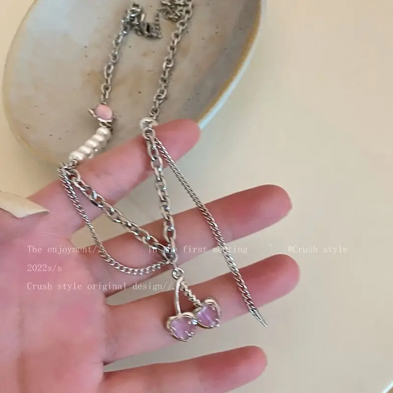 Pearl Chain Necklace with Cherry Earrings for Women — feature 8
