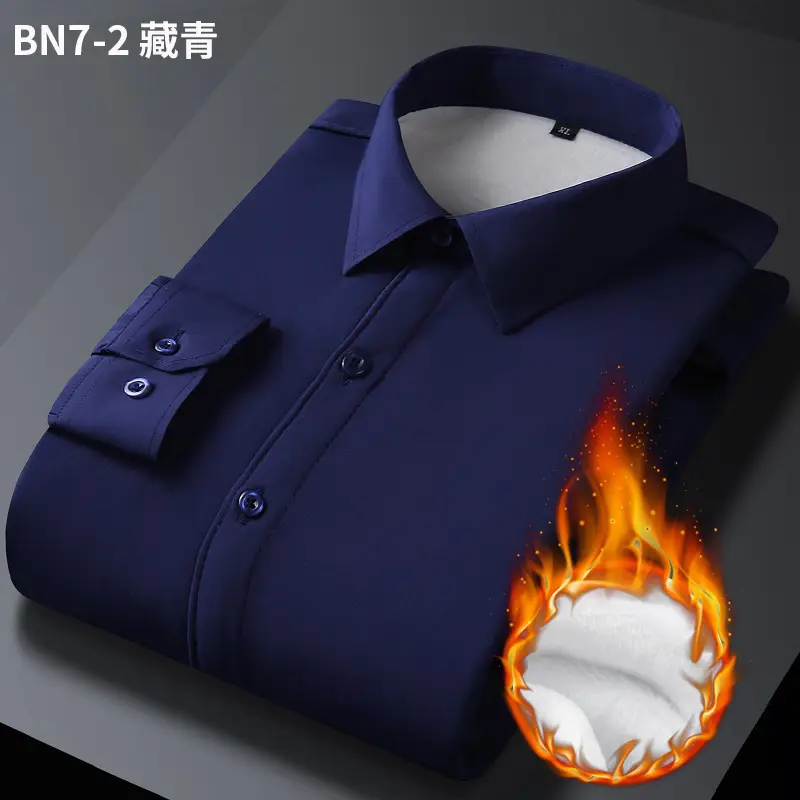 Men's White Velvet Business Shirt Long Sleeve 10000m