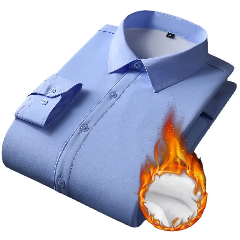 Men's White Velvet Business Shirt Long Sleeve 10000m