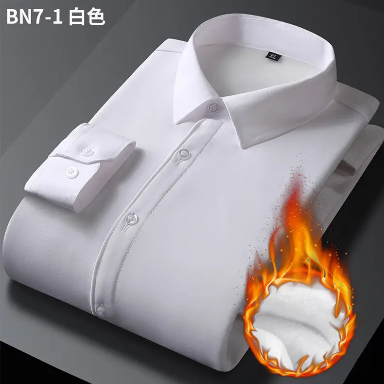 Men's White Velvet Business Shirt Long Sleeve 10000m — feature 26