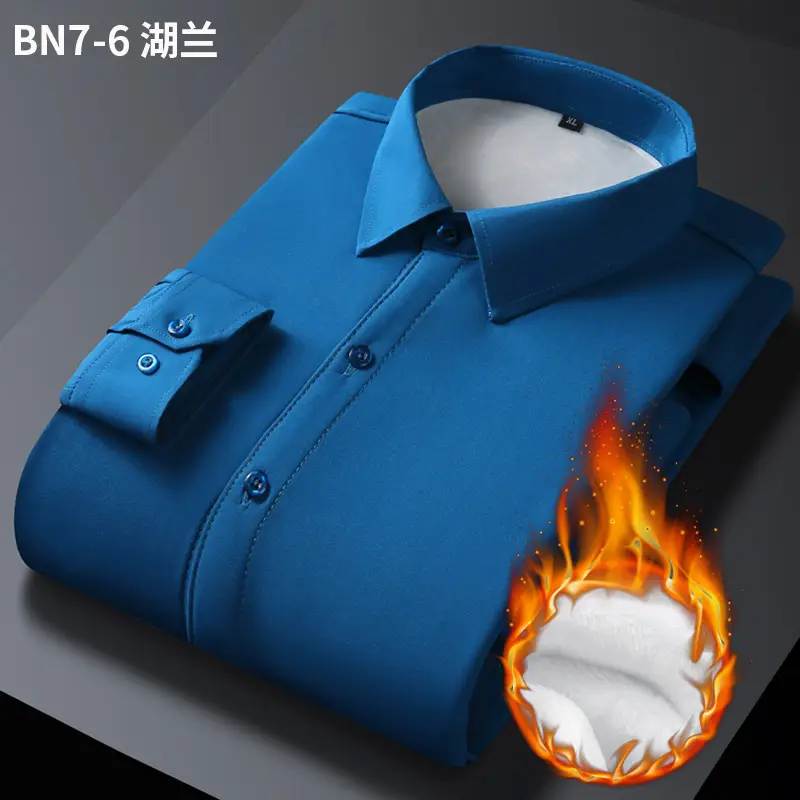 Men's White Velvet Business Shirt Long Sleeve 10000m