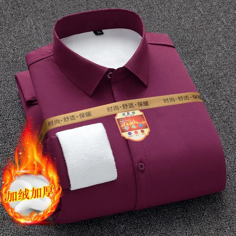 Men's White Velvet Business Shirt Long Sleeve 10000m