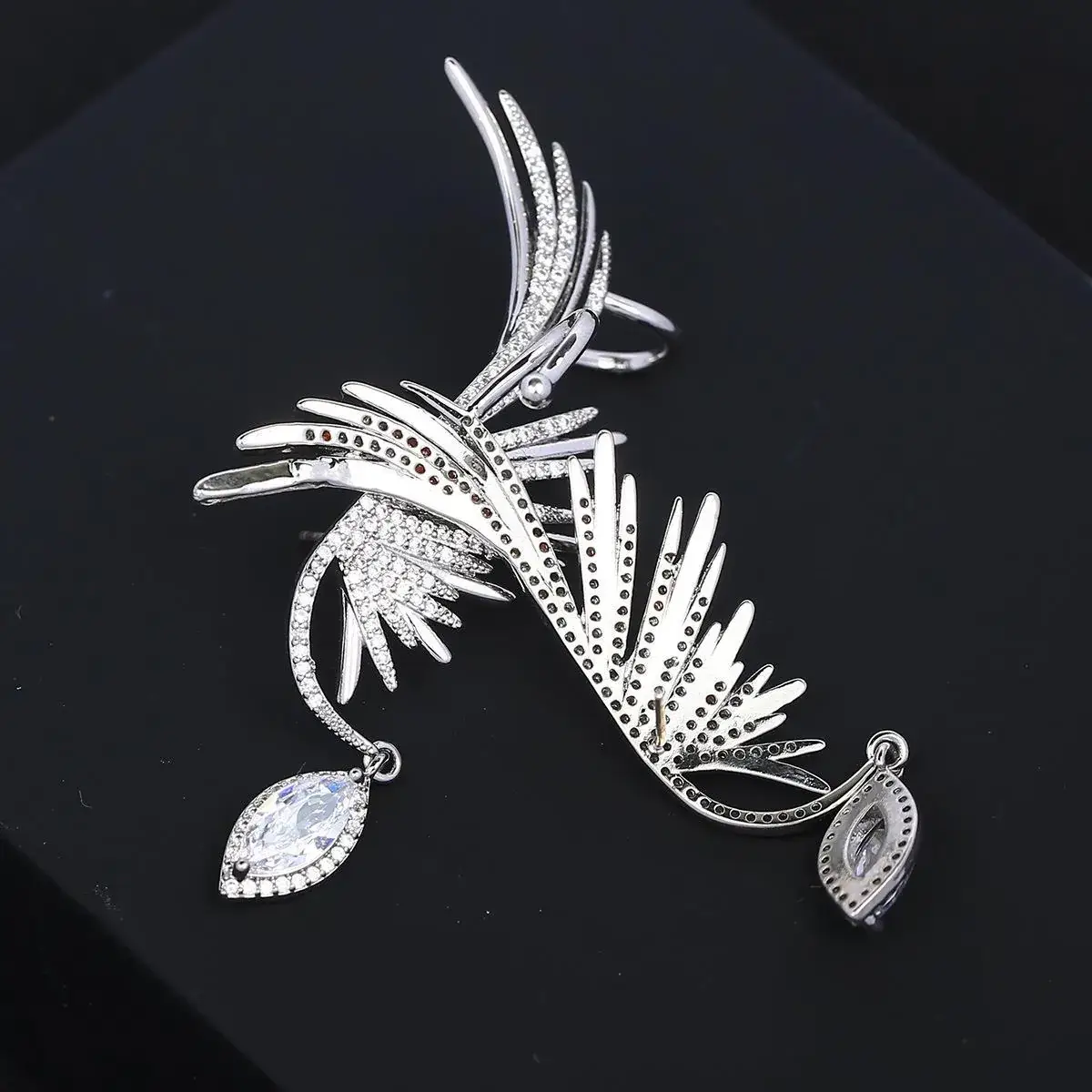 Water Drop Earrings Super Fairy Feather Net Red Women's Earrings s925 Silver Needle Angel Wings Personalized Ear Bone Clip Micro-inlaid Zircon - Image 4