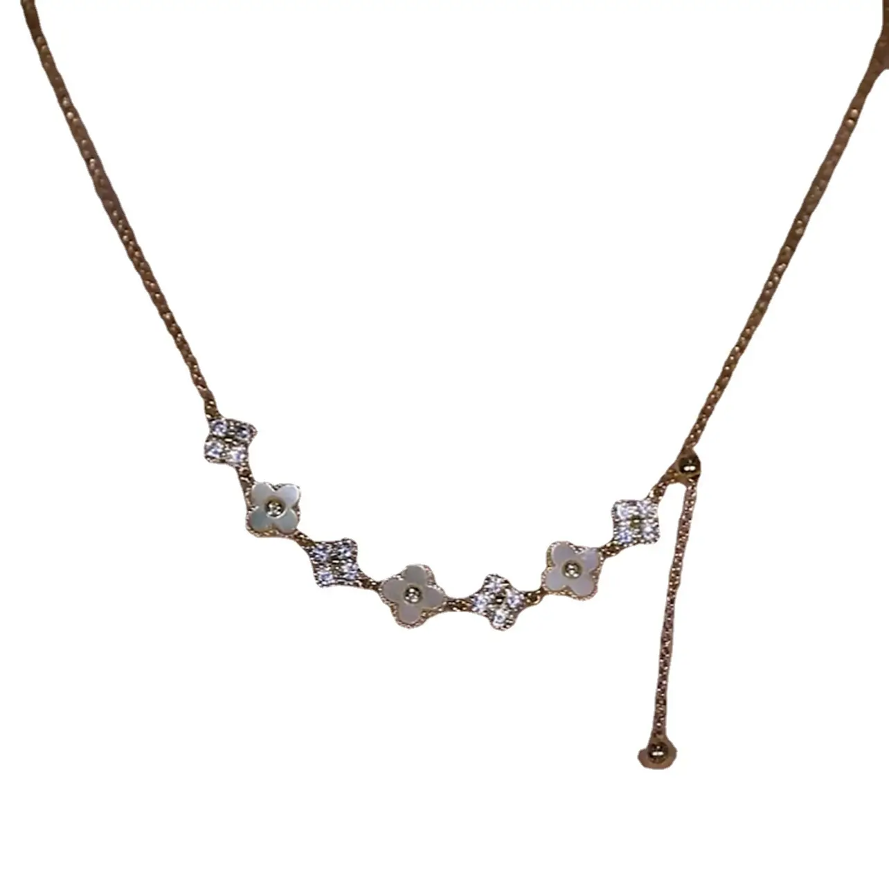 Four-Leaf Flower Necklace with Zircon & Fritillaria - Image 8