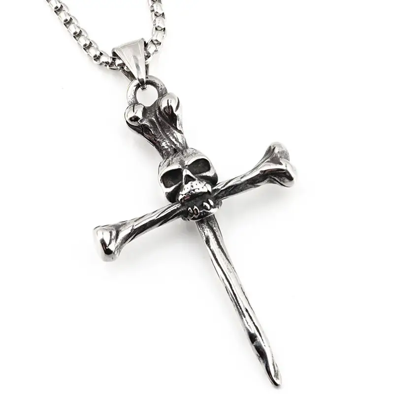 Retro Skull Bone Cross Pendant for Men - Image 4