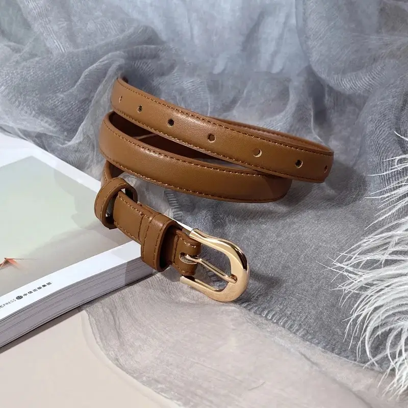 Brown Women's Belt with Gold Buckle - Image 5