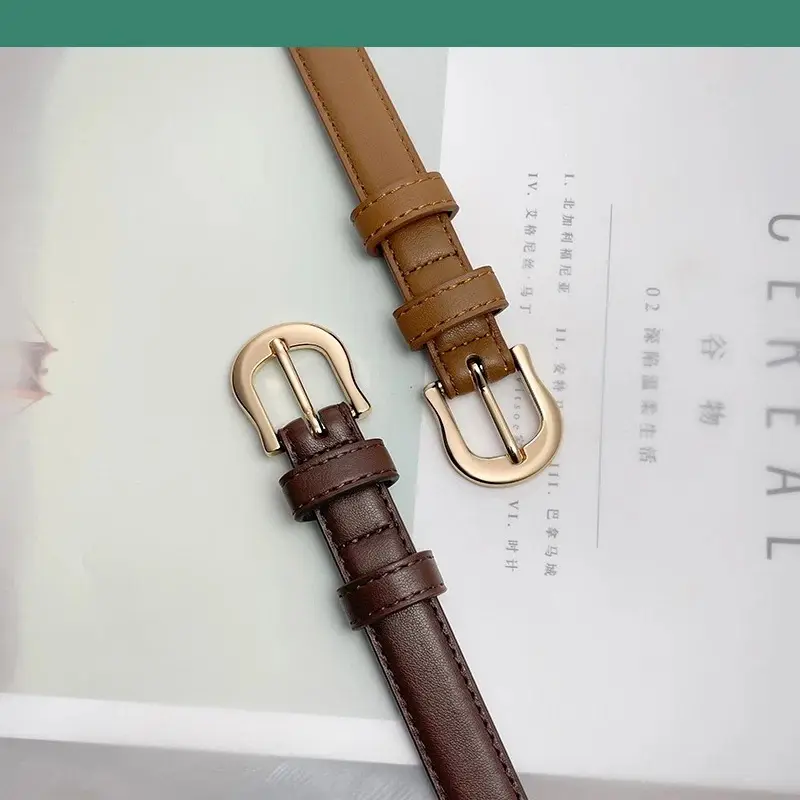 Brown Women's Belt with Gold Buckle - Image 6