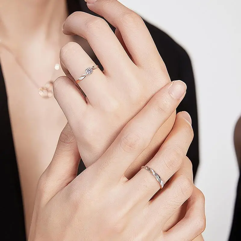Korean Zircon Open Ring Couple Set - Image 3