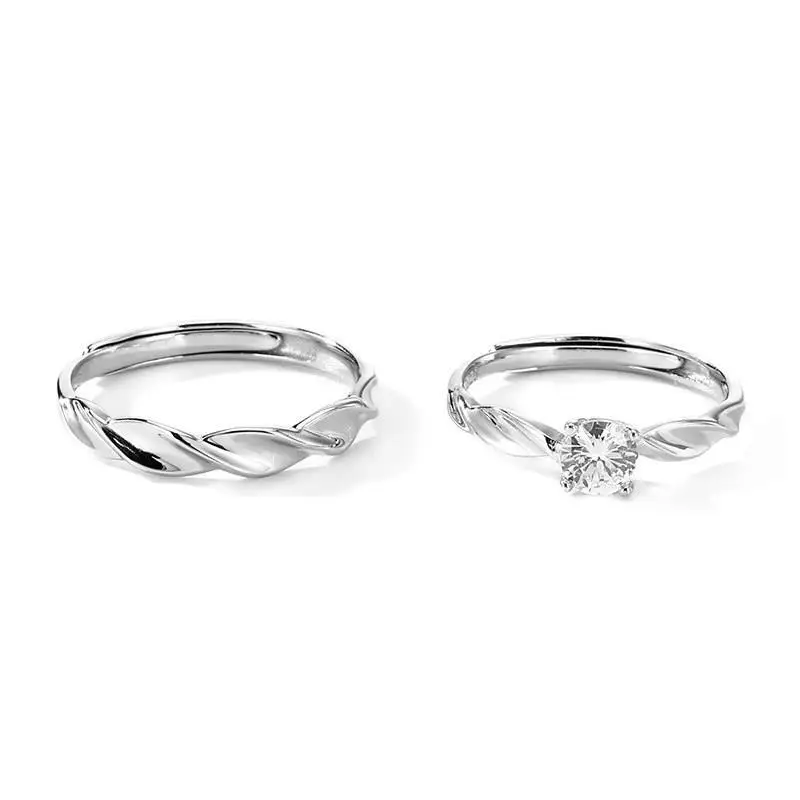 Korean Zircon Open Ring Couple Set - Image 6