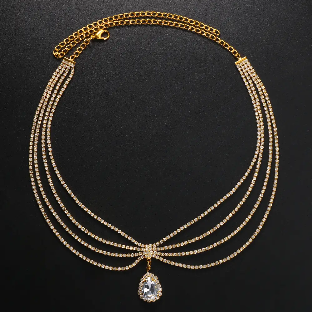 Water Drop Rhinestone Hair Chain for Women