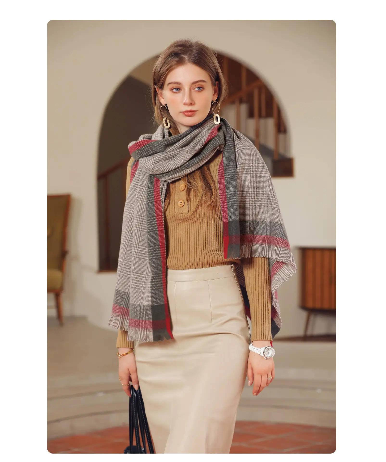 Deqing Silk European Plaid Shawl for Women — feature 11