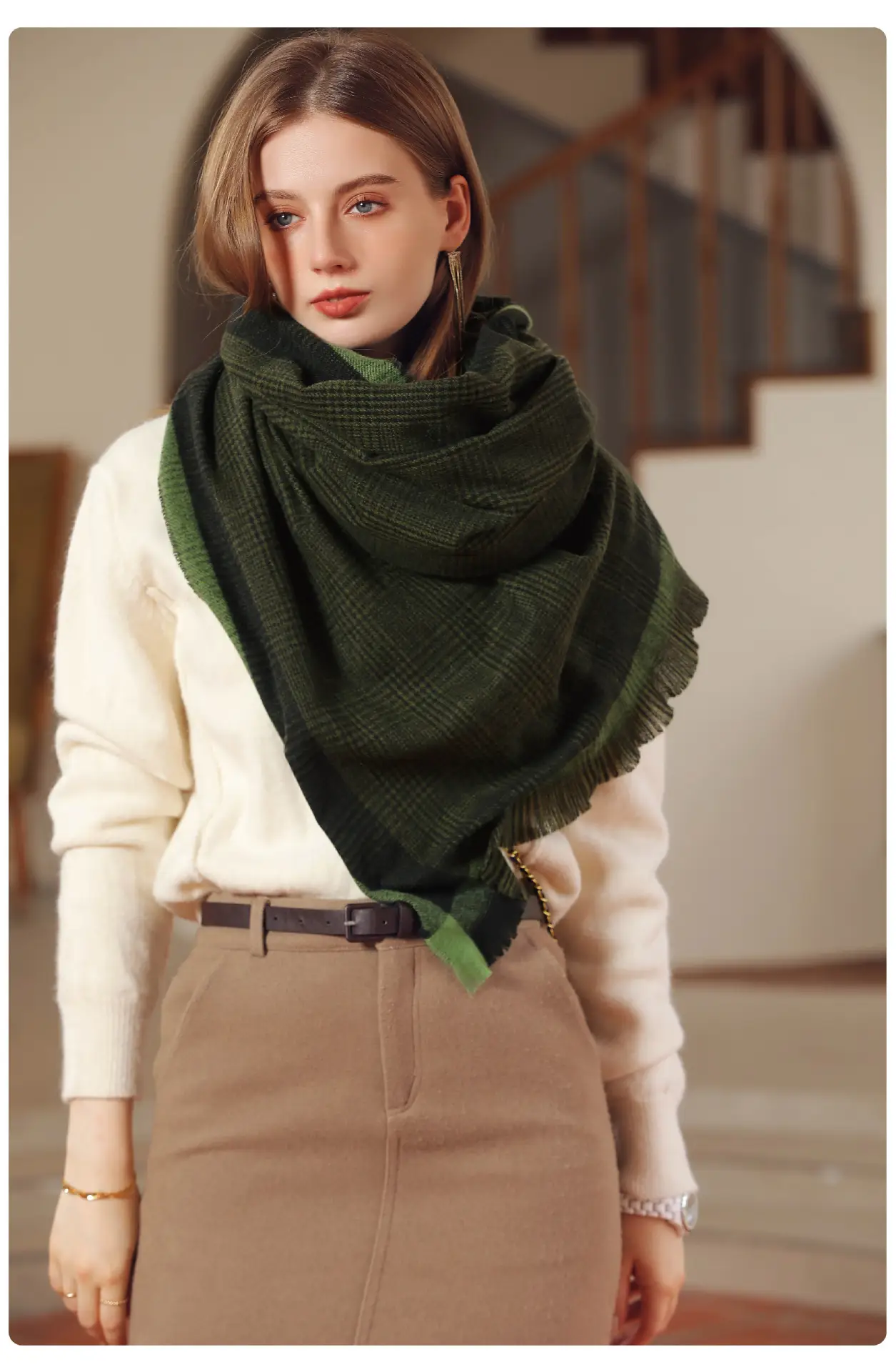 Deqing Silk European Plaid Shawl for Women — feature 12