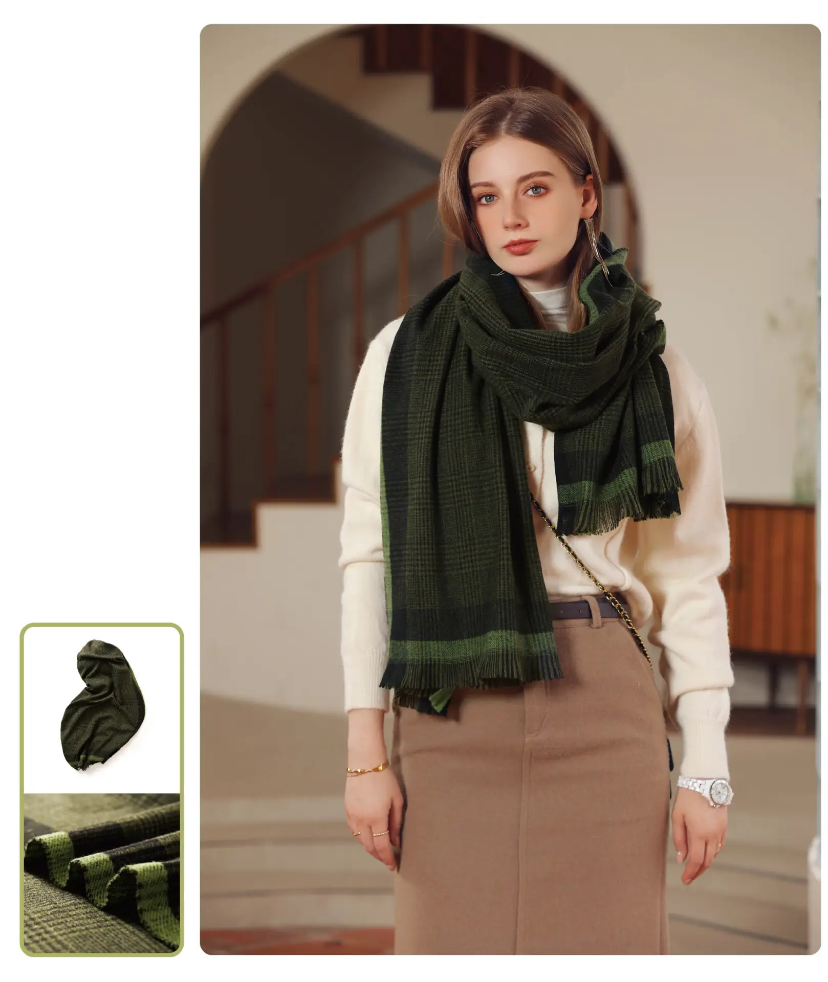 Deqing Silk European Plaid Shawl for Women — feature 13