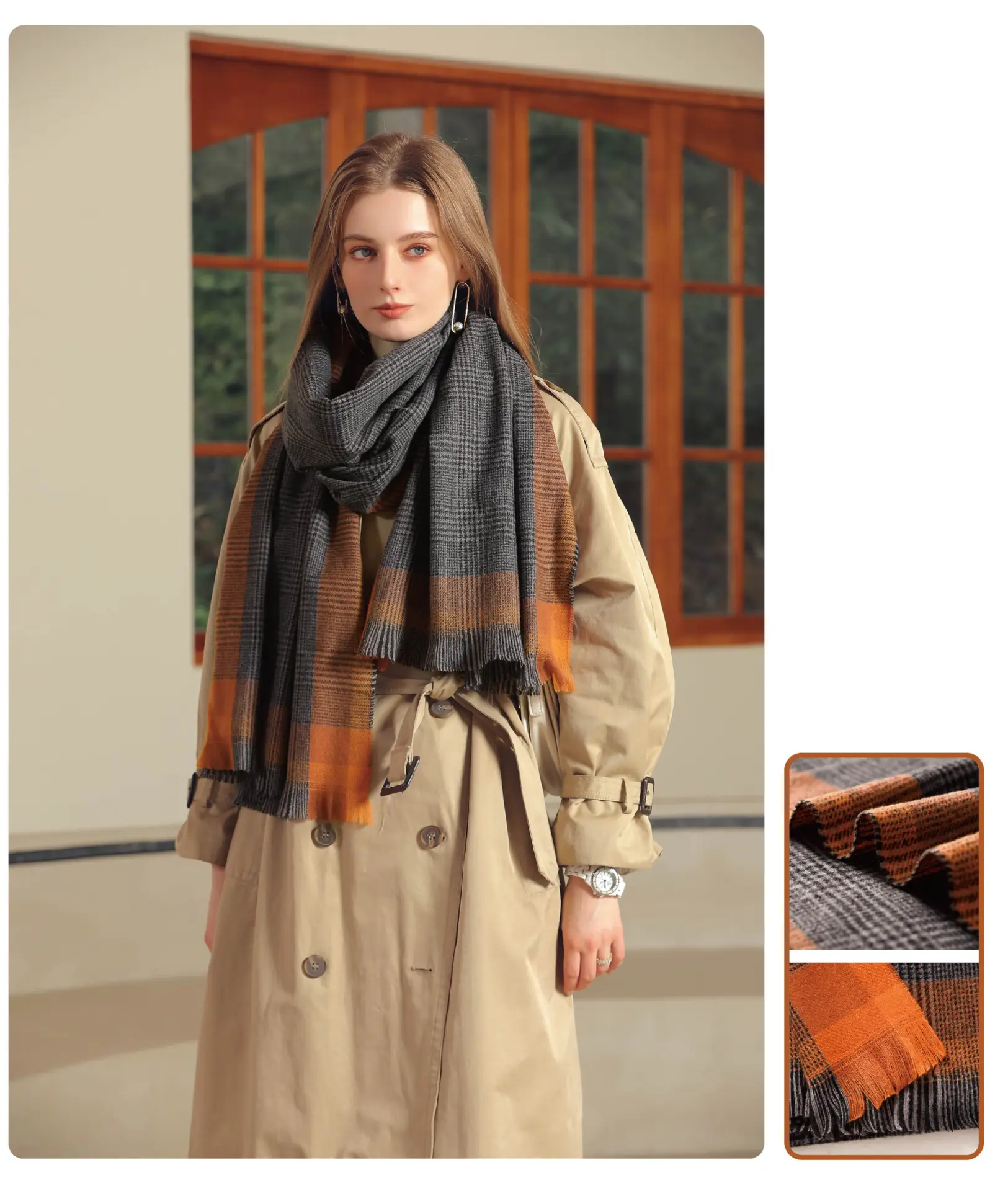 Deqing Silk European Plaid Shawl for Women — feature 9