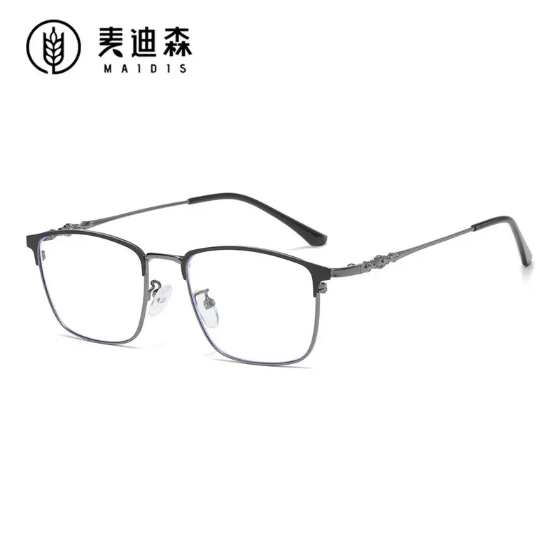 Men's Black Metal Half Frame Anti-Blue Light Glasses - Image 6