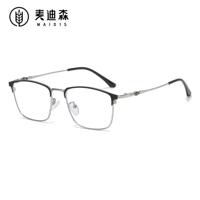 Men's Black Metal Half Frame Anti-Blue Light Glasses - Image 7