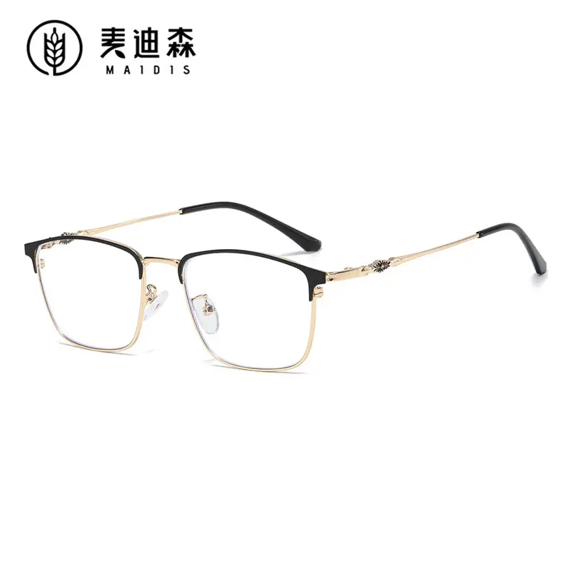 Men's Black Metal Half Frame Anti-Blue Light Glasses - Image 8