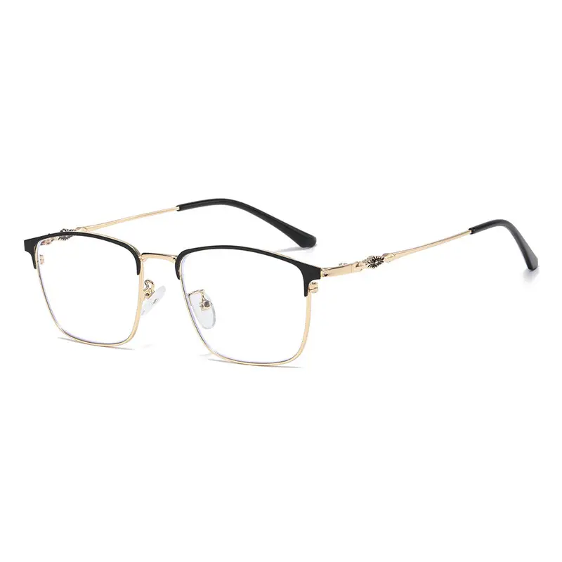 Men's Black Metal Half Frame Anti-Blue Light Glasses - Image 2