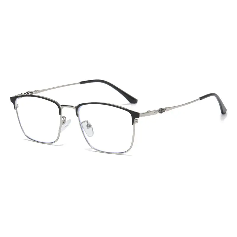 Men's Black Metal Half Frame Anti-Blue Light Glasses - Image 3