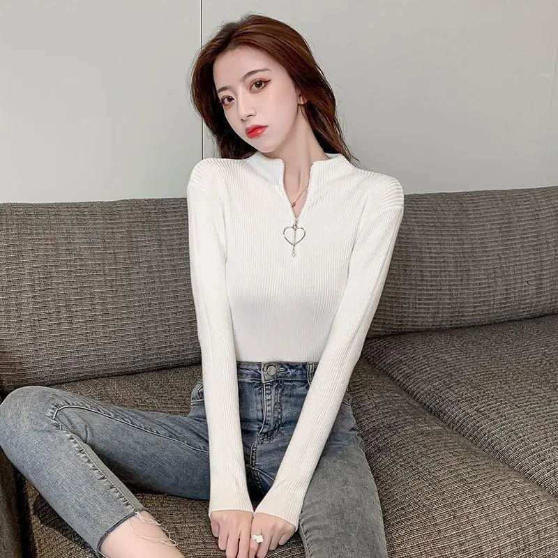 Black Slim Zipper Half High Collar Top - Image 12
