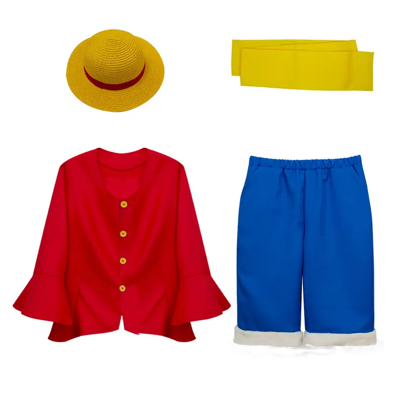 Luffy One Piece Kids Cosplay Suit Red Blue Yellow - Image 3