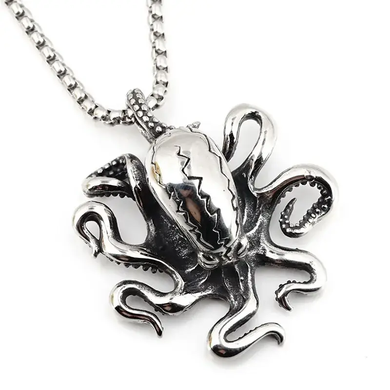 Men's Silver Octopus Tentacles Necklace with Chain - Image 4