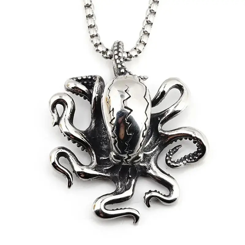 Men's Silver Octopus Tentacles Necklace with Chain - Image 5