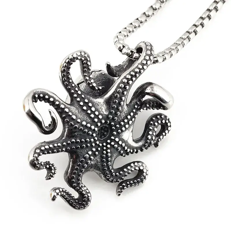 Men's Silver Octopus Tentacles Necklace with Chain - Image 6