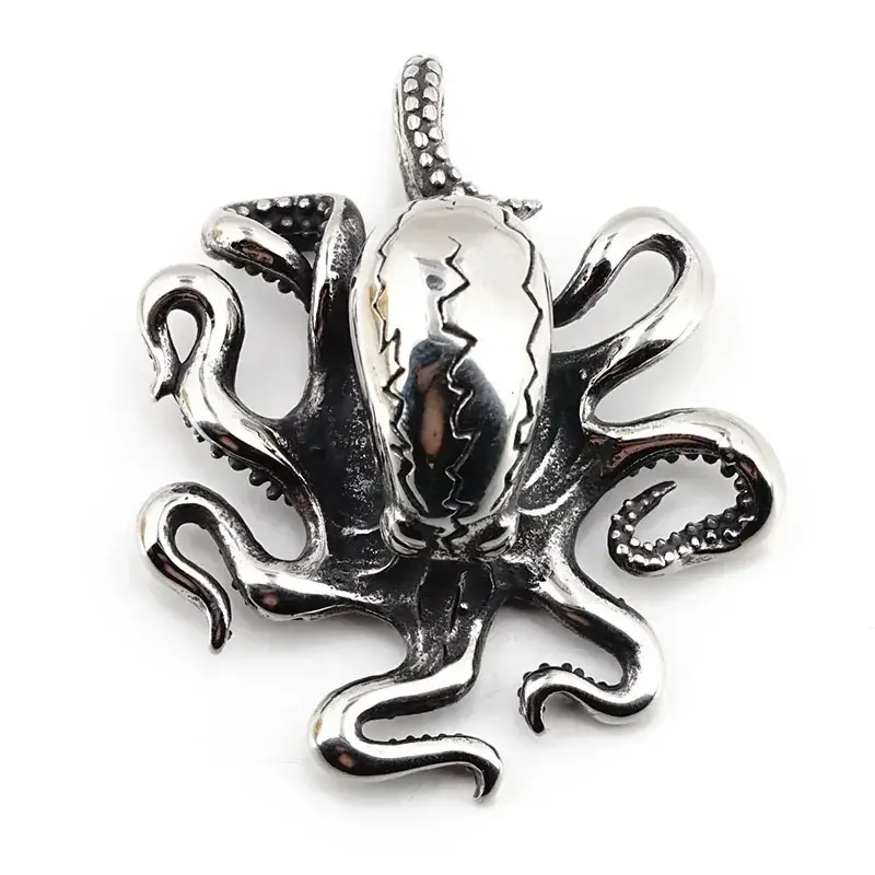 Men's Silver Octopus Tentacles Necklace with Chain - Image 7