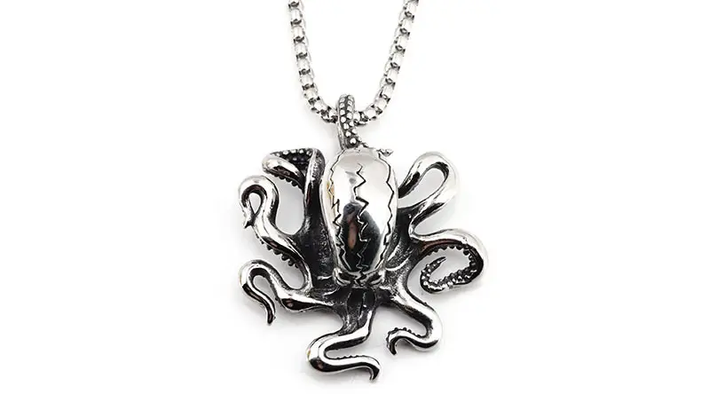 Men's Silver Octopus Tentacles Necklace with Chain — feature 10