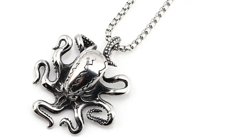 Men's Silver Octopus Tentacles Necklace with Chain — feature 11