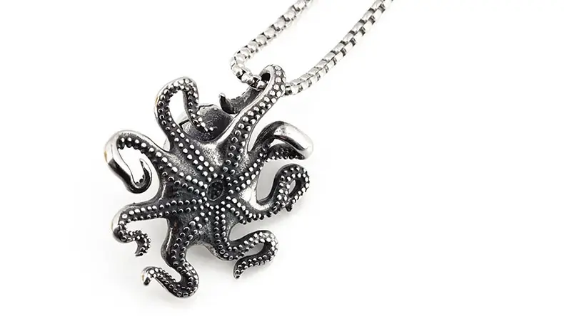 Men's Silver Octopus Tentacles Necklace with Chain — feature 8