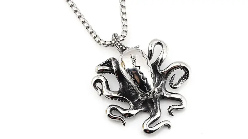 Men's Silver Octopus Tentacles Necklace with Chain — feature 9