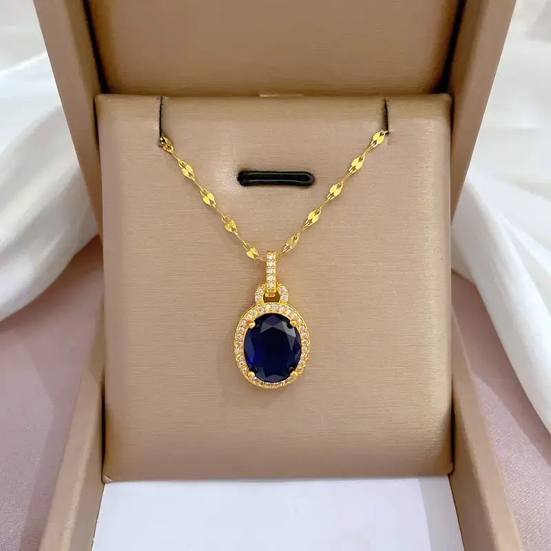 Titanium Steel Light Luxury Water Drops Full Diamond Zircon Live Necklace - Image 4