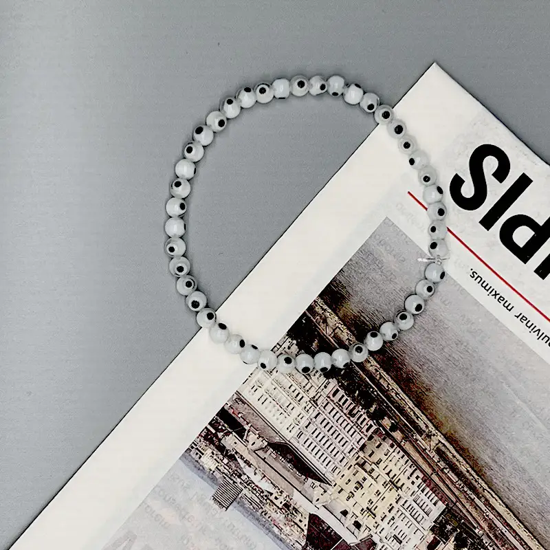 Black Devil's Eye Glaze Beaded Elastic Bracelet